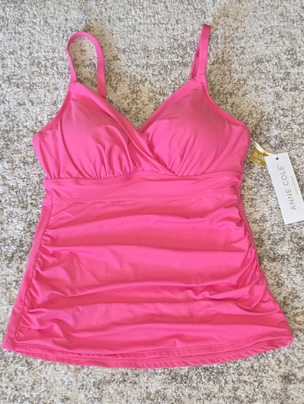 NWT Anne Cole Surplice Ruched Underwire Tankini Swim Top Pink Glow 32DD/34D